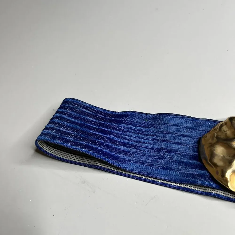 Vintage Charmant Waist Belt‎ Womens L Blue Elastic Wide Gold Tone Buckle Cinch